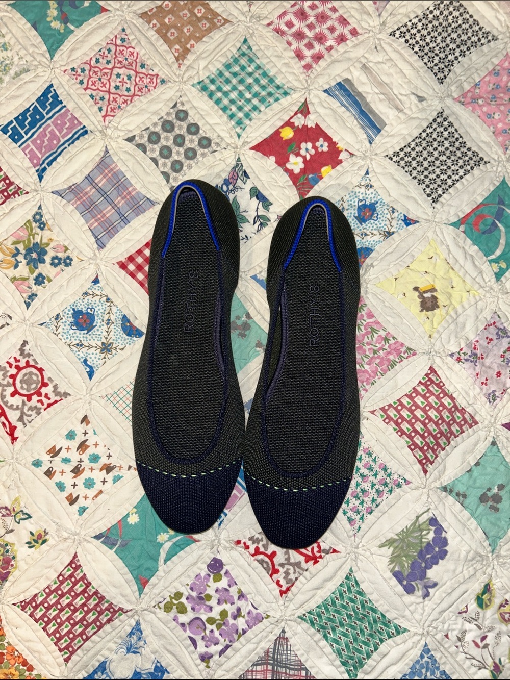 Rothy’s Highland olive and navy square toe size 7.5